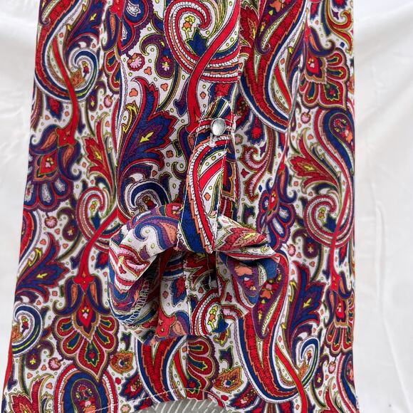 Liz Claiborne Paisley Floral Jewel Tone Blouse Fall Print Roll Up Sleeves Size S - Picture 4 of 12